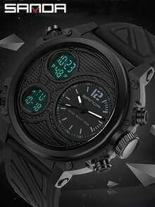 SANDA Men's Sports Quartz Watch, Large Dial, Dual Display, LED Digital Wrist Watch, Waterproof Military Multi-Function Chronograph - one-size - View 2
