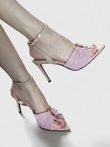 Pointed Toe Ruffle Metal Buckle Stiletto Heel Sandals, Sexy Thin Heel Women Shoes, Summer New Arrival - Pink - View 11