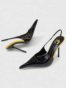 2026 Early Spring Sexy Pointed Toe Slingback Sandals Women's Super High Heel Stiletto Closed Toe Party Annual Meeting Shoes - Yellow - View 6