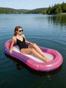 1pc Adult Inflatable Floating Swim Lounge Chair, Large Thickened Inflatable Floating Bed, Soft Mesh Center, Durable PVC Quick Fold Design With Tie Straps, Suitable For Swimming Pool, Outdoor Beach Games, Pool Party, Summer Sunbathing - Multicolor - View 7