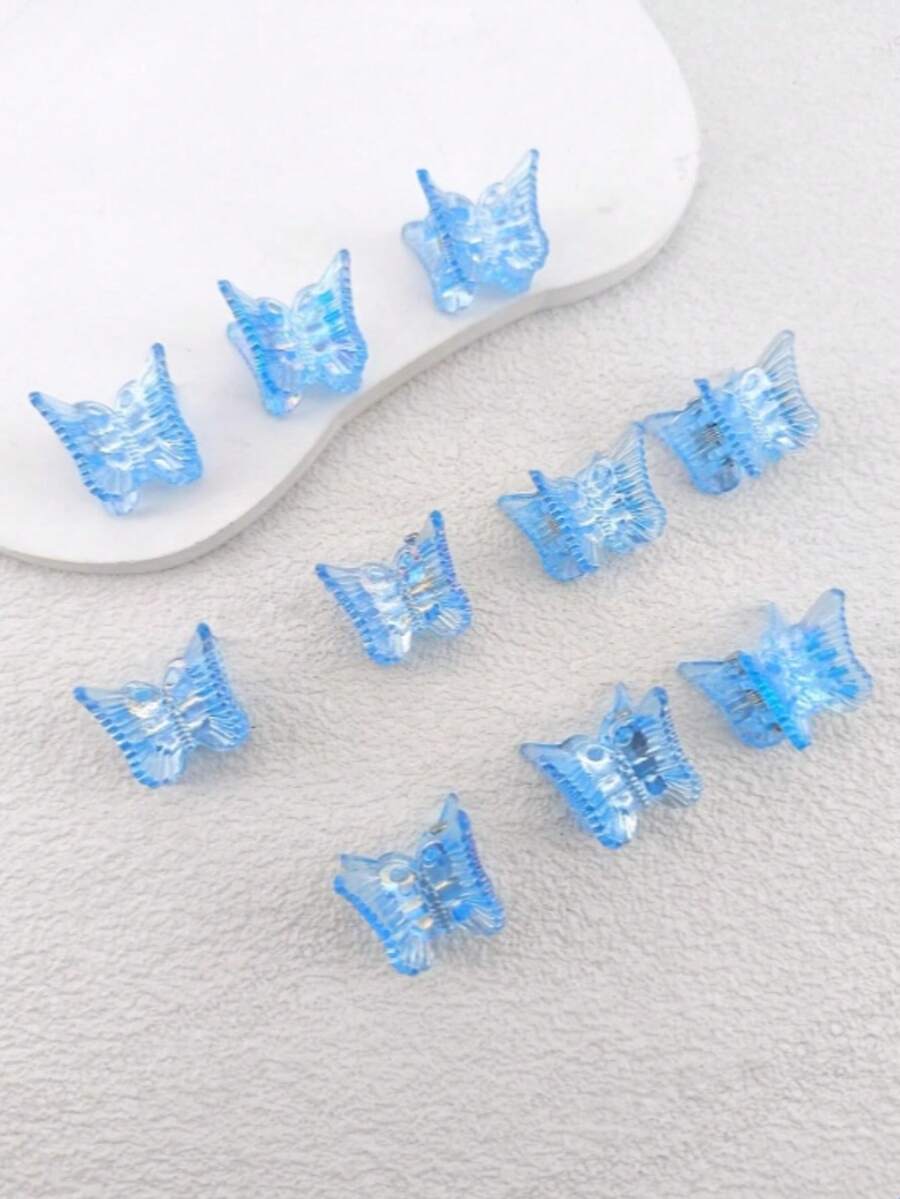 10pcs Women's AB Color Butterfly Plastic Claw Clips Suitable For Daily Use - Baby Blue - View 1