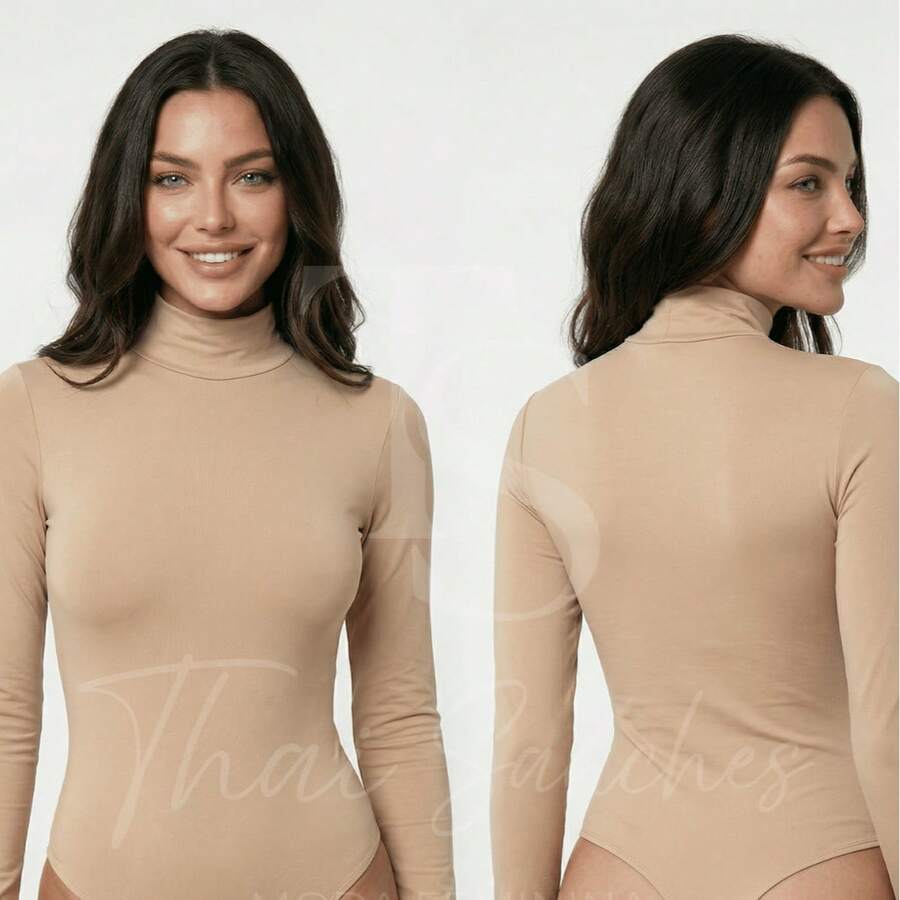 Suplex Bodysuit Second Skin Cacharrel Long Sleeve High Neck - Beige - View 1