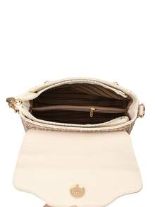 Retro Minimalist Printed Crossbody Bag With Adjustable PU Strap, Flap Closure, New Year - Khaki - View 10