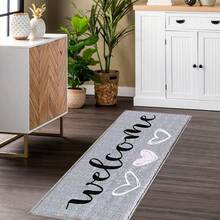 1pc Light Gray Welcome Heart Pattern Printed Faux Cashmere Surface TPR Bottom Door Mat, Bathroom Mat, Kitchen Mat, Laundry Mat, Holiday Atmosphere Decor, Home Decor, Party Decor, Wedding Decor, Dining & Kitchen Decor - Multicolor - View 5