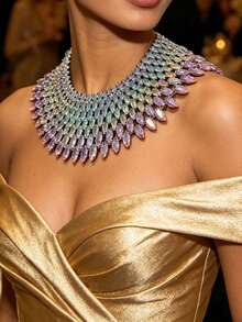 Y2K Style Luxurious Sparkling Rainbow Crystal Necklace, Women's High-End Fashion Declaration Necklace; Advanced AB Crystal Gemstone Necklace Banquet - 彩色 - 查看 1