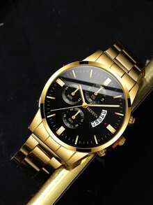 3pcs Fashionable And Versatile Men's Steel Strap Quartz Watch, Paired With Lion Crown Bead Bracelet Set, Suitable For Business, Parties, And Daily Wear, The Best Gift For Men. - Multicolor - View 6