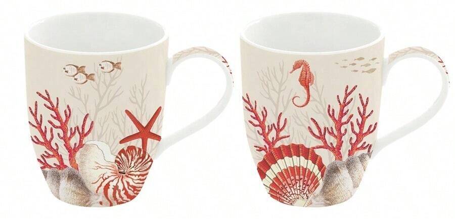 EASY LIFE Set 2 tazas de porcelana Coral 350 ml - Rojo y blanco - Ver 1