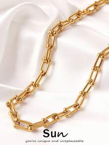1 chiếc vòng cổ choker dạng xích U dày bằng thép không gỉ mạ vàng 18K phong cách punk cho nam nữ, trang sức - vòng cổ - Xem 1