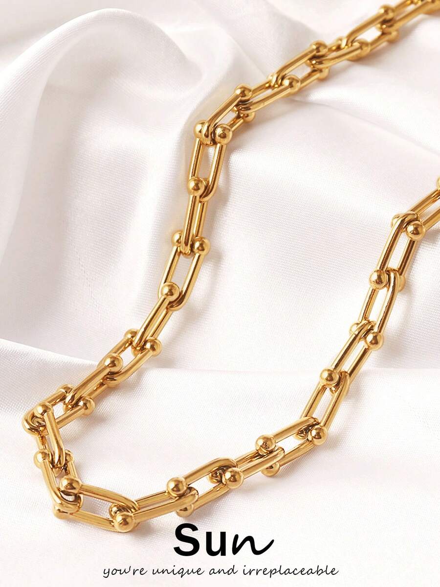 1 chiếc vòng cổ choker dạng xích U dày bằng thép không gỉ mạ vàng 18K phong cách punk cho nam nữ, trang sức - vòng cổ - Xem 1