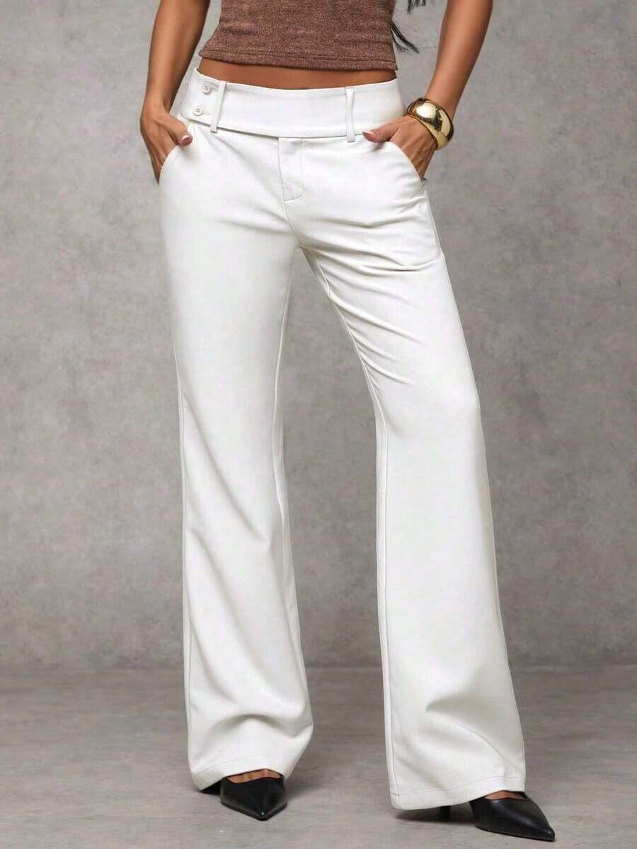 TIN Pantalones casuales de unicolor y talle bajo para mujer - Blanco - Ver 1