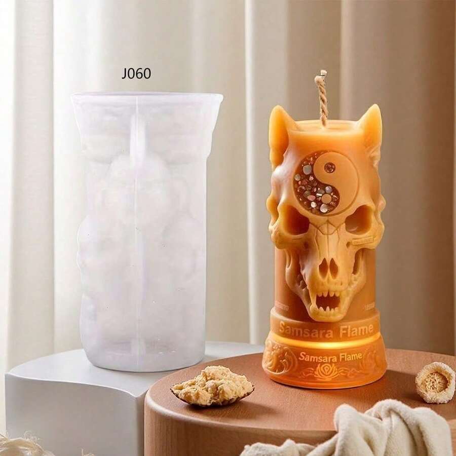 Lilin Aromaterapi Relief Hewan Tengkorak Iblis Gaya Gotik Gelap Dekorasi Halloween - kerangka - View 1
