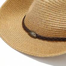 1 buah Topi Koboi Jerami Gaya Barat Pria, Topi Pelindung Matahari UV untuk Aktivitas Luar Ruangan, Topi Musim Panas Tenun yang Bernapas - MultiWarna - View 5