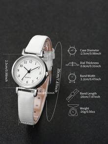 Women's Leather Strap Elegant Fashionable Digital Scale Small Dial Classic Compact Academic Style Quartz Wristwatch (1pc/Set) Watch Box Not Included - White - View 3