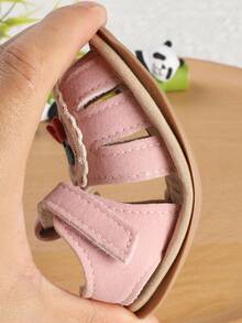 1 Pair Girls Heart Embroidery Cherry Hook And Loop Design Baby Toddler Sandals, Spring Autumn Summer - Pink - View 7