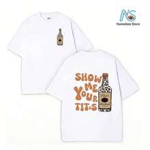 2026 Summer New Leopard Collection Print Elements, SHOW ME YOU TITOS Humorous Text Memes, Women's  Washed Double-Sided Printed Vintage T-Shirt, Women's T-Shirt,Durable And Comfortable Fabric, Street Fashion Sense,Suitable For Daily Commuting Daily Casual T-Shirt - 白色 - 查看 6