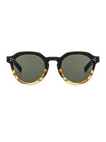 1 Pair Men's Round Frame Rivet Contrast Color Fashion Personalized Retro Fishing Cycling Fashion Glasses - Black On Top, Leopard Print On the Bottom - View 3