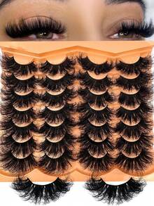 14 Pairs Extension Thick Long Reusable Extended Makeup Lashes 3D Faux Mink False Eyelashes, Multi-Layered Curly & Fluffy, Soft & Voluminous Drama Messy Mink Lashes, Cat Eye Shape, Dense, Handmade Suitable For Beginners, Comfortable & Versatile For Holidays & Parties - 濃密款 - 查看 9