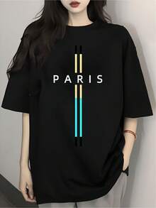 Buy It Now! Paris Printed T-Shirt, Modern, Comfortable, Casual, Fashionable, Unique, Suitable For Any Occasion, Size L, 's Fashion Clothing 2023 - 黑色 - 查看 1