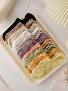 1/5/8/10 Pairs Women's Colorful Rainbow/Candy Color Cute Versatile Low Vamp Summer Boat Socks, Fashionable Socks - Multicolor - View 2