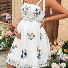 YYRR Lyckli Vestido de maternidad con estampado floral y hombros con lazo, para verano - Rosa Pálido - Ver 2