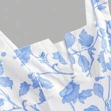 yonghongmaoyi1  MOD Vestido corto elegante de mujer con cintura ceñida y bordado floral, estilo de vacaciones - Azul y blanco - Ver 5