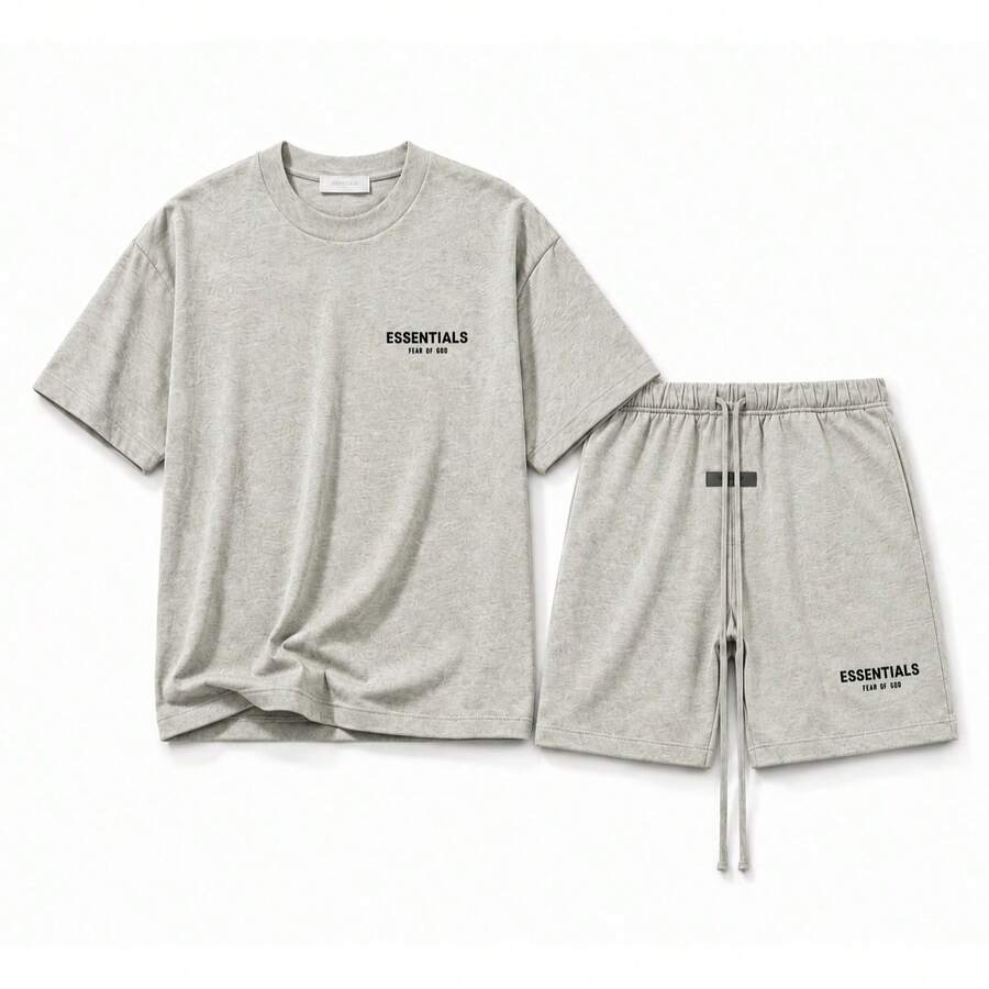 Fear Of God Essentials Classic Tee + Shorts Set SS22 Dark Oatmeal Unisex - 黑燕麥片套裝 - 查看 1