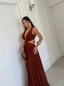 Long Wrap Dress For Graduation And Wedding Bridesmaids. Luxury Dresses. - 鏽棕色 - 查看 2
