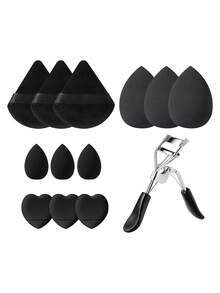Juego de 9/13/47 piezas de brochas de maquillaje negras con esponjas de belleza, borlas de polvo y bolsa de lavado impermeable, kit de herramientas de maquillaje todo en uno para principiantes - Negro - Ver 12