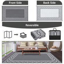 BouPower Waterproof Reversible Outdoor Rug For Patio, Modern Bordered Plastic Straw Mat,Easy To Clean, Portable For RV, Deck, Balcony, Backyard, Picnic, Beach - Gray 9*18ft - View 2