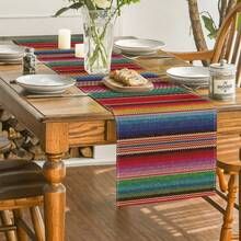 Mexican Colorful Stripes Serape Table Runner Holiday Party Decor Reusable Mexico Day Of The Dead Fiesta Kitchen Dining Table Runner Day Of The Dead Decorations - Multicolor - View 5