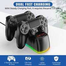 Dual-Controller Charger Base, Fast Charging Station, With LED Indicator Light And RGB Ambiance Light, Overcharge Protection Function, Suitable For P4 Gaming Controller, Portable Charging Stand, Gaming Accessory - View 3