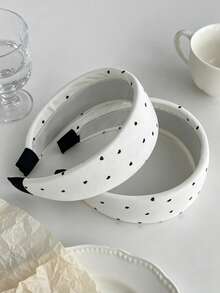 1 Stück klassisches einfarbiges sanftes Schwarz & Weiß Herz-Polka-Dot breites Haarband Damen Mode Premium Alltagstrage Haarreif Haarband - Verschiedenfarbig - Übersicht 4