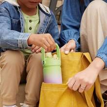 Botella de agua aislada para niños con pajita botella de agua de acero inoxidable de 12 onzas con doble boquilla a prueba de fugas sin BPA aspiradora de doble pared que mantiene el frío durante 24 - Azul aguamarina - Ver 8