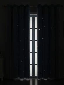 1件星形鏤空聚酯纖維窗簾，帶蕾絲透光層的遮光窗簾，女孩公主風雙層一體式遮光窗簾 - 天藍色 - 查看 2