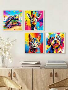 1Pc/4Pcs Colorful Animal Graffiti Theme DIY Oil Painting By Numbers Painting Crafts Adult Home Decoration Holiday Gifts - 20x20 - View 3