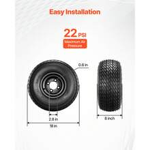 Golf Cart Wheels, 8" 18x8.50-8 Black Steel Golf Cart Tires And Wheels Combo (Set Of 4) Fit Club Car, EZGO, Yamaha, 4 Ply Rubber 4-Lug Lawn Mower Tires & Rims Assembly, 800 Lbs Load, All-Terrain - 8" 18x8.50-8 - View 11
