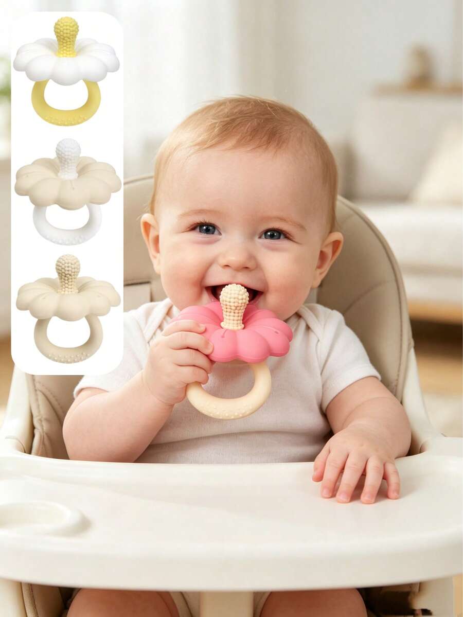 Infant Silicone Flower Shaped Teether, Easy-Grip Handle, Easy To Chew To Relieve Baby Teething Discomfort, Favorite Gift For Baby Girls - Multicolor - View 1