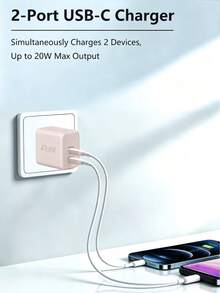 KFLY 1Pc 20W Fast Charger Dual Type C Port Pink Mini Portable Straight Plug Quick Charge Travel Adapter - Baby Pink - View 3