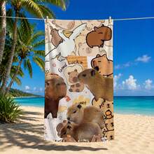 Cute Capybara Collage Print Beach Towel, Must-Have For Capybara Lovers, Quick-Dry Absorbent Microfiber Towel, Suitable For Summer Beach, Pool And Vacation Scenes - Multicolor - View 10