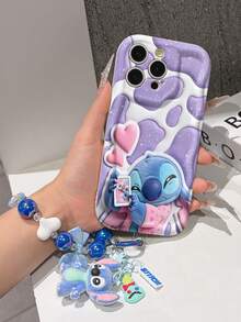 Disney Has Authorized, Phone Case - Chain Set, The Stitch Lilo & Stitch 3D Phone Case Plus A Silicone 3D Stitch Bracelet With Metallic Ring Removable Bracelet, Stitch And Angel Pattern, Compatible With Iphone17/16/15/14/13/12/11/XS/XR/X Plus Pro Max, A Stylish Cartoon Phone Case, The Perfect Gift Choice, Phone Protection, Durable Phone Cover, Great Gift For Friends And Family. - White - View 6