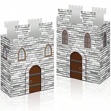 8502-12 Pcs Castle Boxes Cardboard Castles Gift Candy Treat Favor Boxes Medieval Theme Party Dragon Knight Princess Birthday Party Supplies Table Decorations, 2 Styles - 如圖 - 查看 7