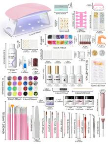 PEACECOLOR Acrylic Nail Kit For Beginners With Mini Lamp And Drill Glitter Powder 3 Gel Colors Base Top Coat Complete DIY Nail Art Starter Set For Extensions French Nails Gift For Women - 02多色 - 查看 11