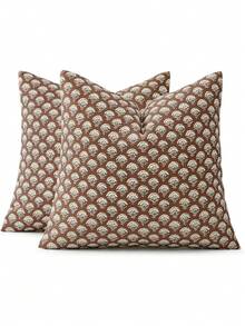 2 Peças Capas de Almofada Decorativas Florais, Estampa Vintage Neutra Estilo Boêmio Fazenda, Decoração Moderna de Primavera para Casa, Adequado para Sofá Cama Sala de Estar, 18x18 Polegadas - Castanho - Visão 11