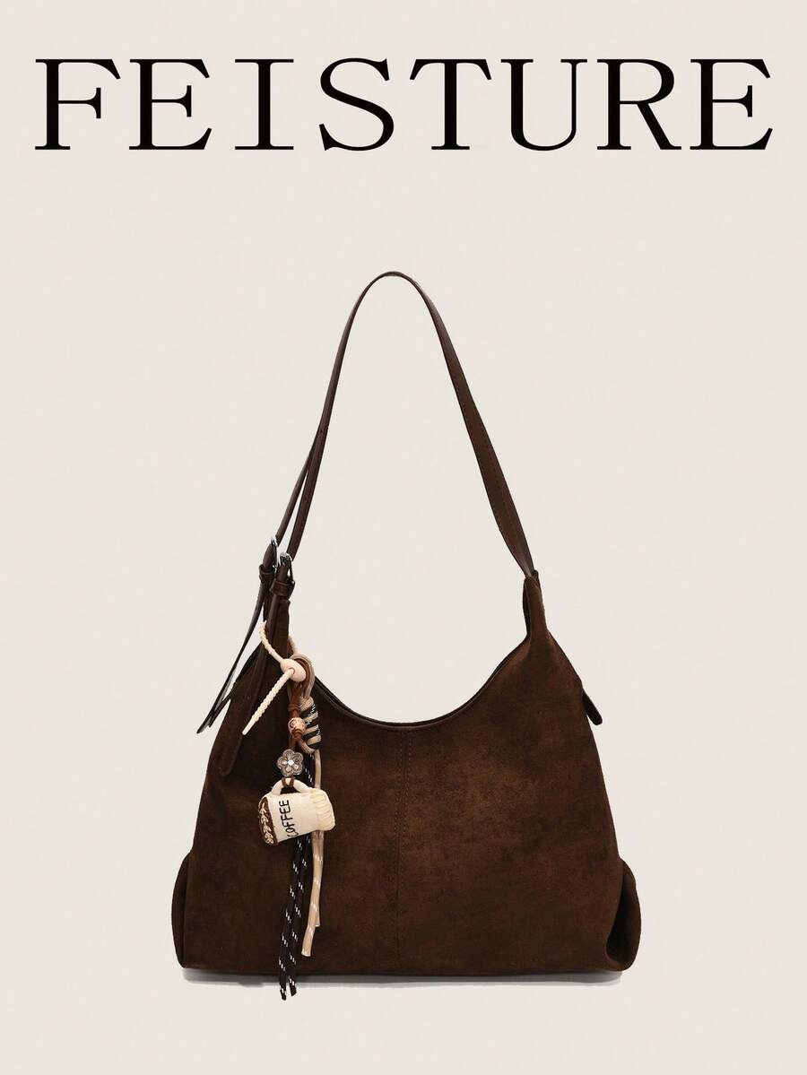 1 pieza Nuevo bolso de hombro y axila de ante para mujer, cierre magnético, sigue la tienda para obtener un colgante de estilo aleatorio, adecuado para salidas diarias, citas, ir al trabajo