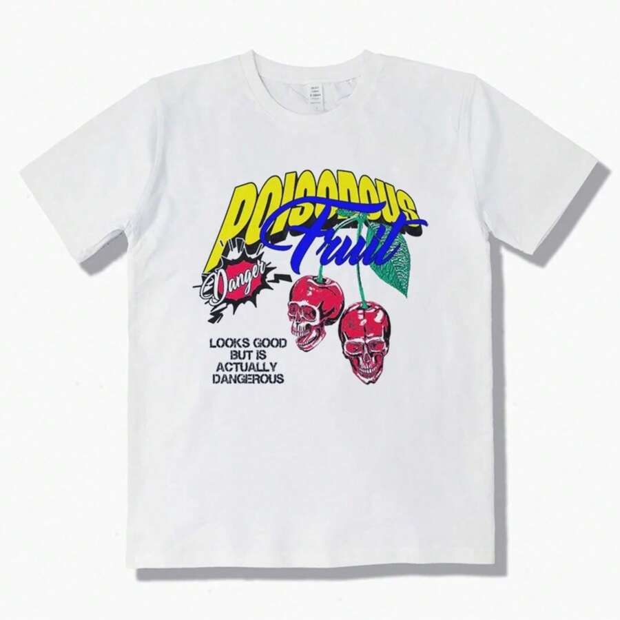 Grafica Vacanze Grafica.1pac.100%Cotton.American Retro Skull Short-Sleeved T-Shirt European And American Vintage Style Short-Sleeved T-Shirt - White - View 1