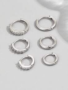 6 Peças/Conjunto Brincos de Argola Elegantes Decorados com Zircônia Cúbica para Uso Diário de Mulheres - Multicolorido - Visão 4