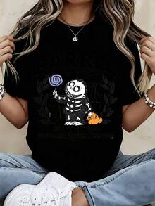 Disney Barrel  T Shirt Black Jack Skellington Halloween Pumpkin Candy Print For Women And Men Casual Wear - 黑色 - 查看 1