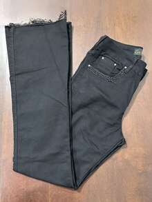 pthirillo Women's Black Flare Jeans With Butt-Lifting Effect, High Waist, And Rhinestone Detail - Premium Rhinestone Jeans - 黑色水鑽口袋 - 查看 7