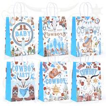 CARRIECUR Sacs cadeaux en papier thème cowboy western, 6 designs imprimés Far West, sacs de fête avec poignées pour anniversaire, baby shower, fête de rodéo, fête thème cowboy, emballage cadeau & fournitures de fête - Voir 1