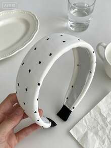 1 Stück klassisches einfarbiges sanftes Schwarz & Weiß Herz-Polka-Dot breites Haarband Damen Mode Premium Alltagstrage Haarreif Haarband - Verschiedenfarbig - Übersicht 9